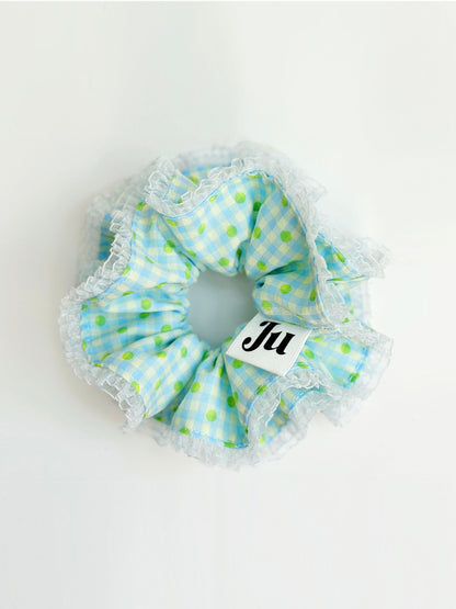 Jumbo Blue Gingham&Polka dot Scrunchies