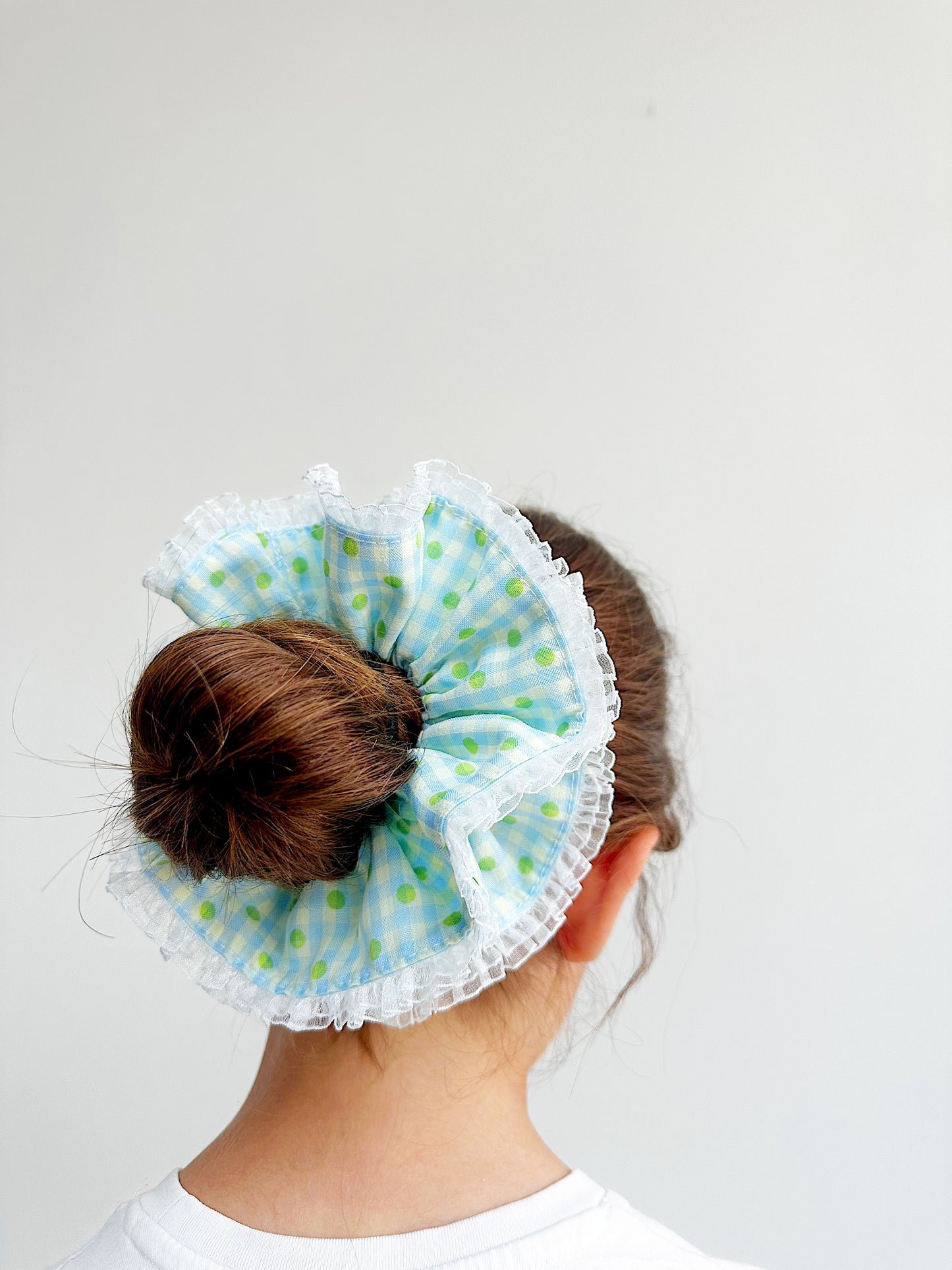 Jumbo Blue Gingham&Polka dot Scrunchies