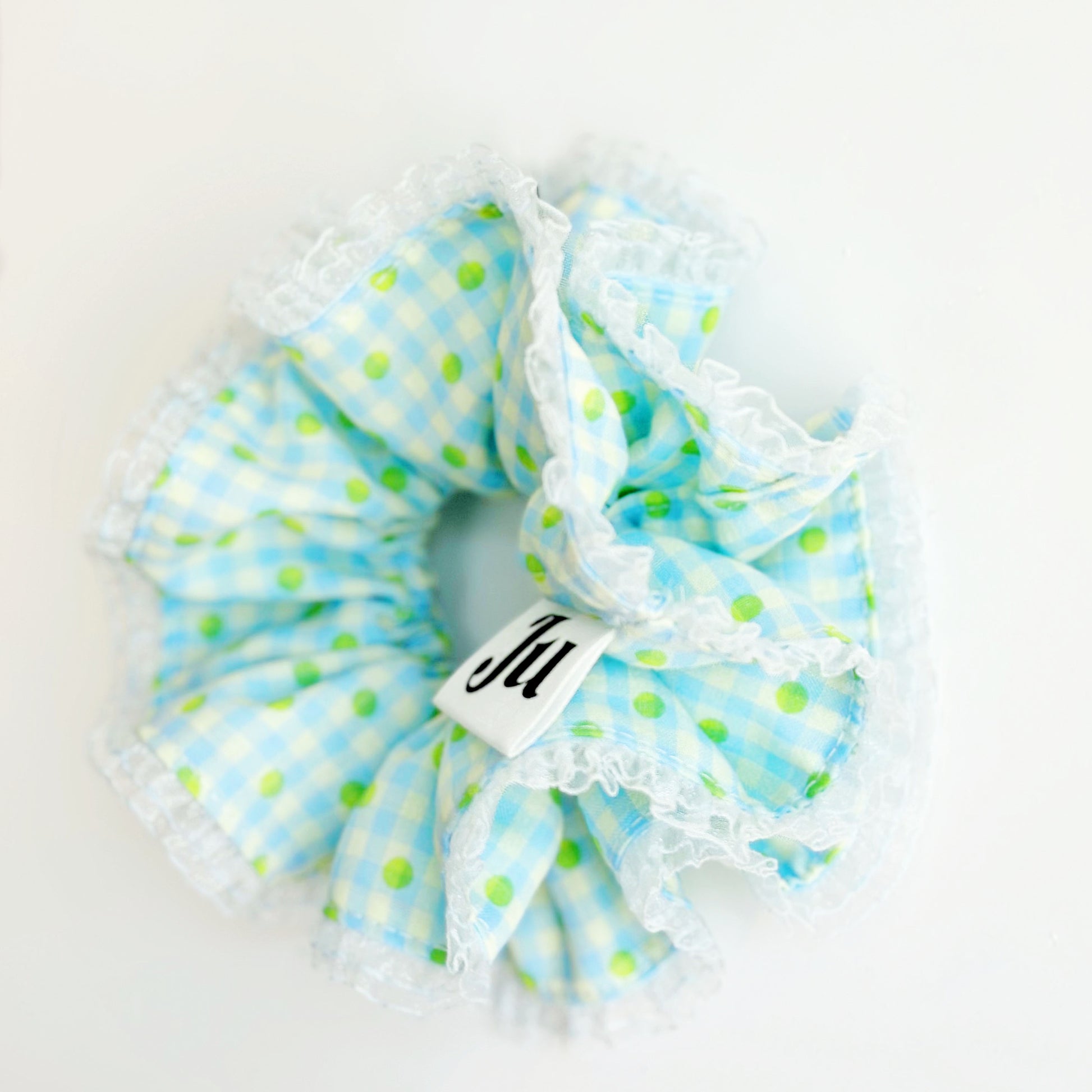 Jumbo Blue Gingham&Polka dot Scrunchies