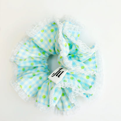 Jumbo Blue Gingham&Polka dot Scrunchies