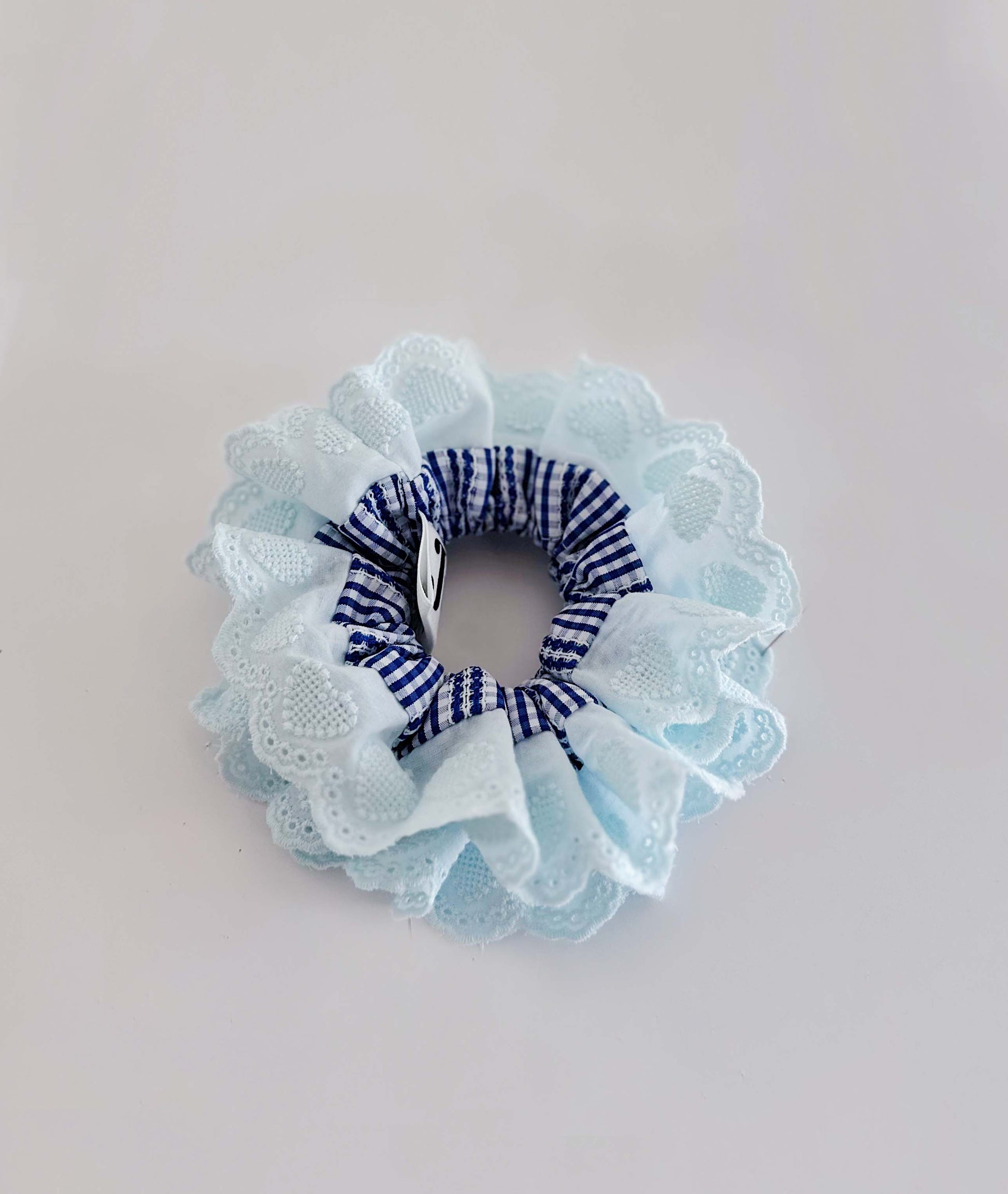 Oversized Blue Gingham Ruffles Scrunchies