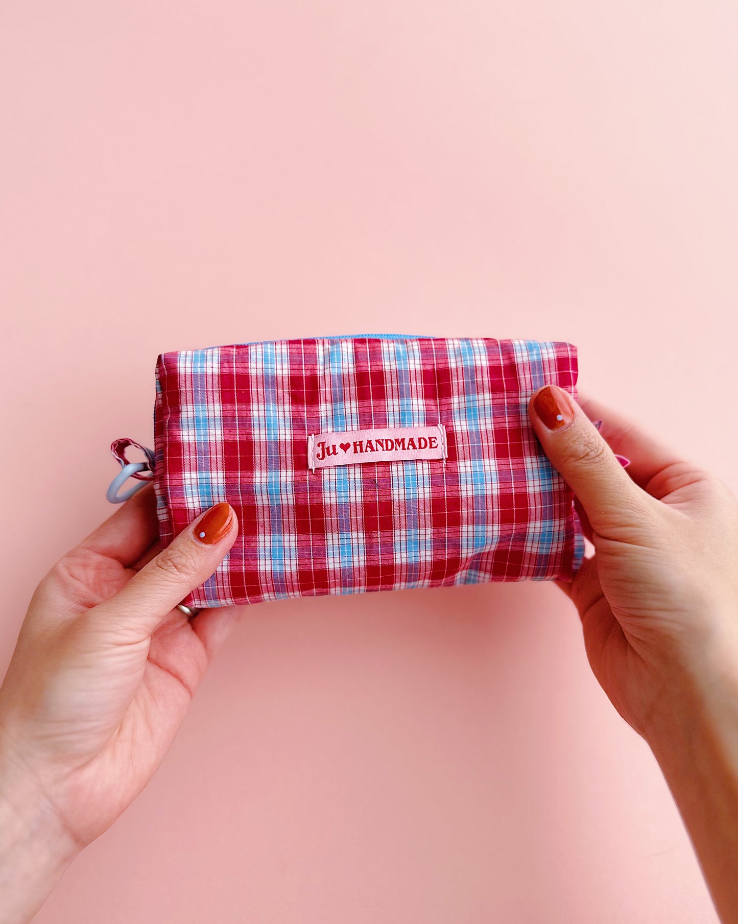 Y2K Blue&Red Plaid Camera Pouch｜Handmade Small Pouch | Cute bag for camera