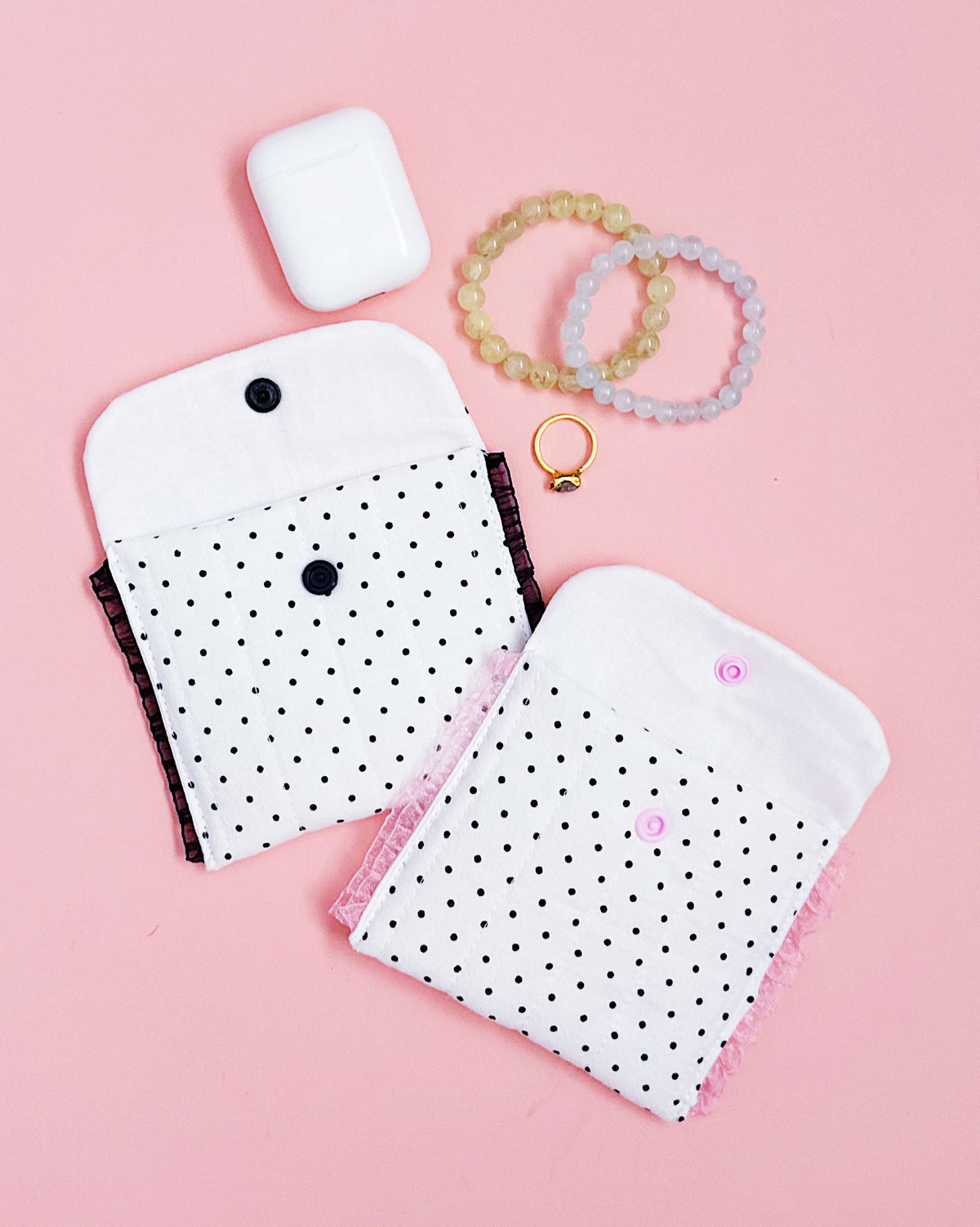 Polk Dot Snap Pouch Coin Purse | Handmade Lace Small Organizer
