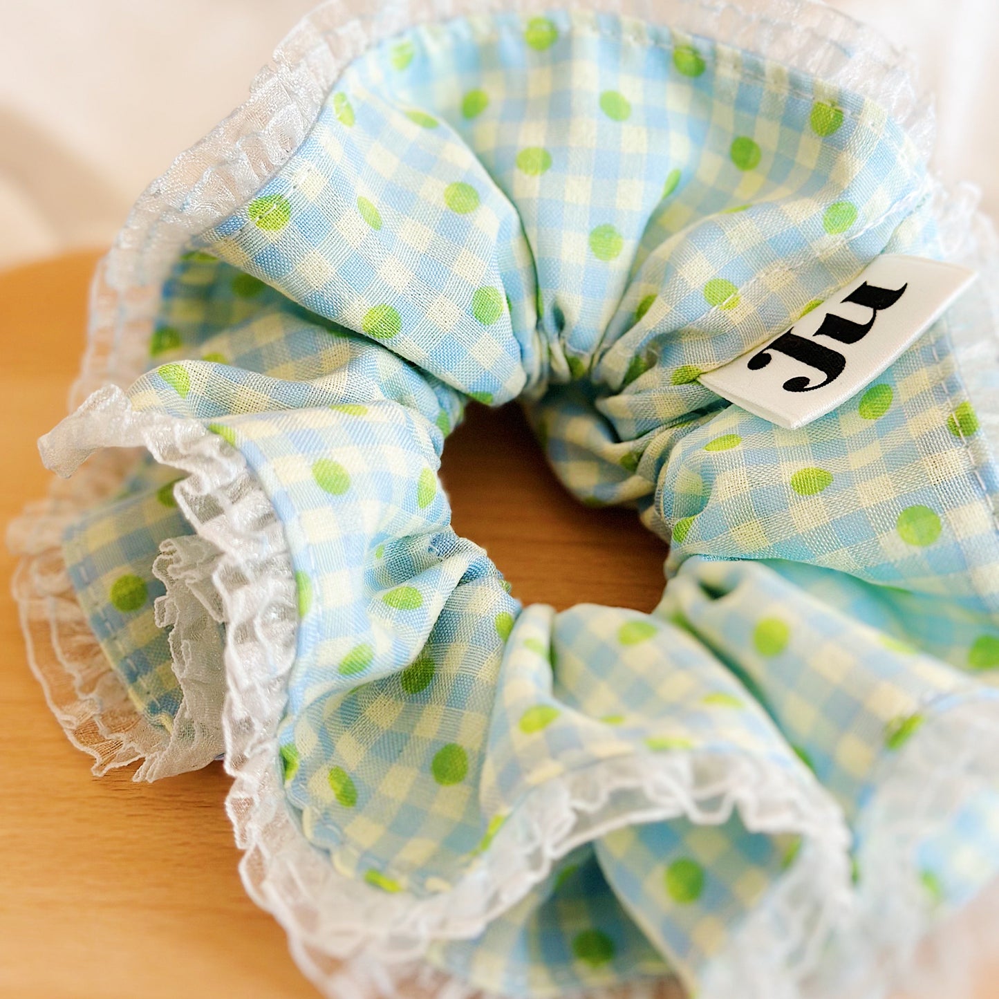 Oversized Blue Gingham Statement Scrunchies