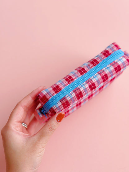 Y2K Blue&Red Plaid Camera Pouch｜Handmade Small Pouch | Cute bag for camera