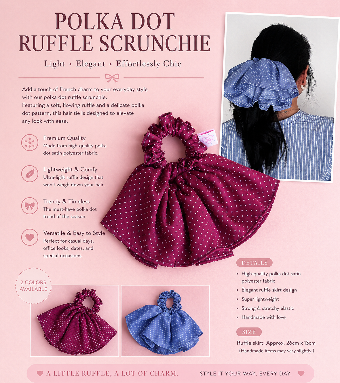 Polka Dot Parisian Ruffles Scrunchies