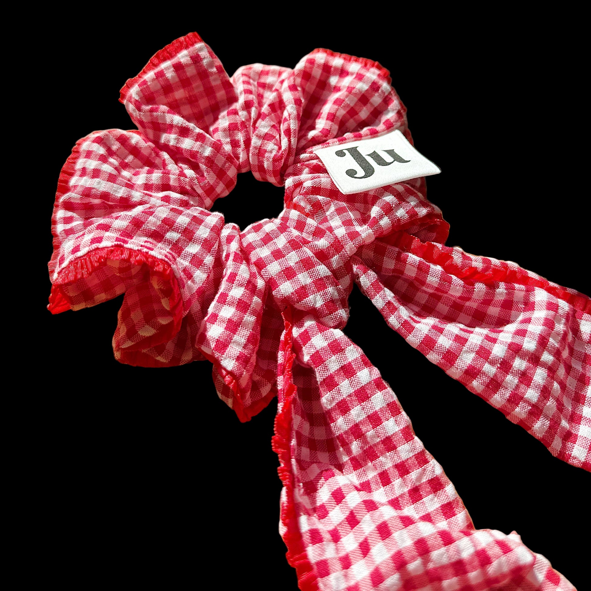 Red Gingham Scrunchies with long tail, 2 Way scrunchie