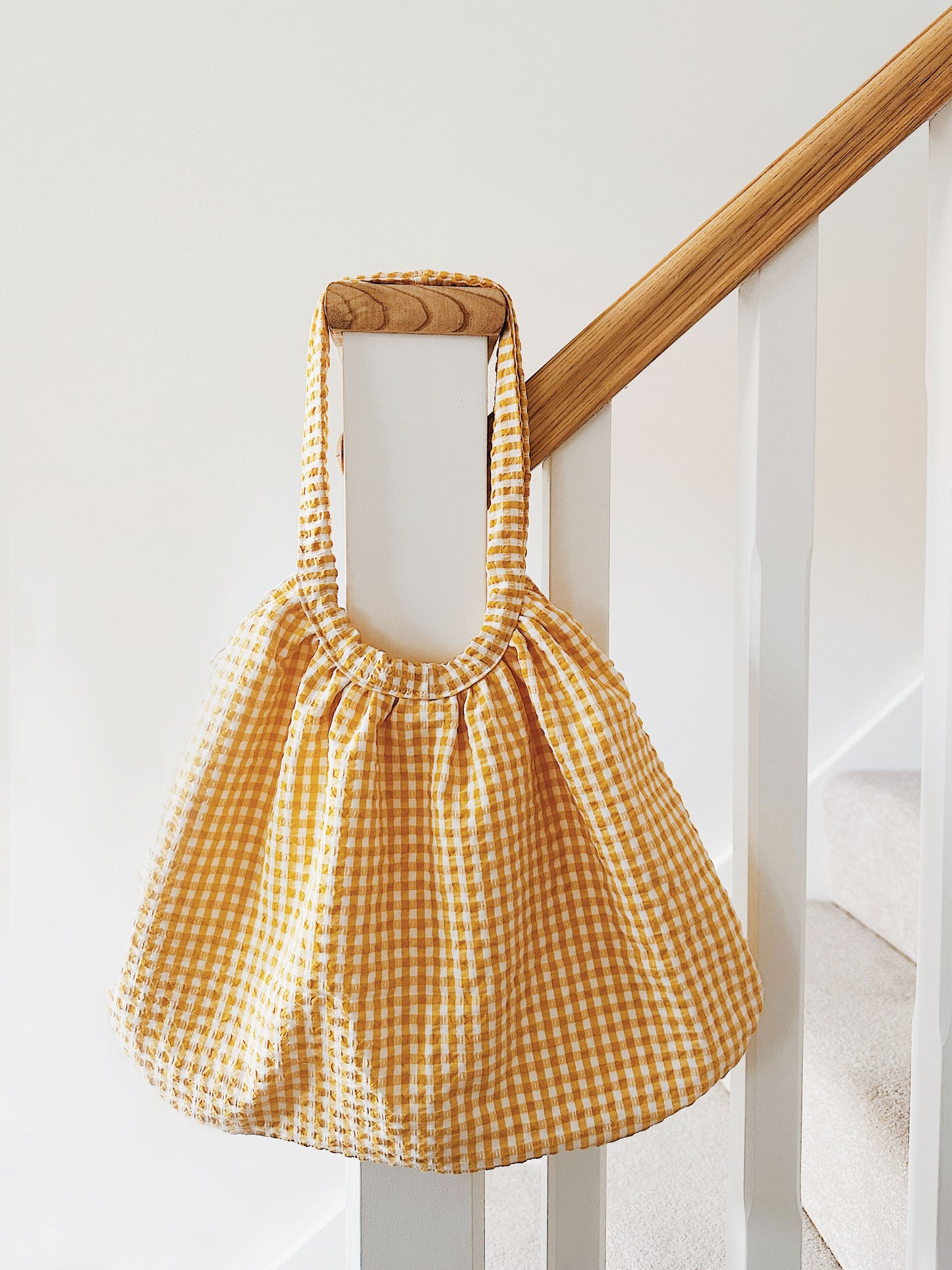 Mustard Yellow Gingham Bubble Tote Bag