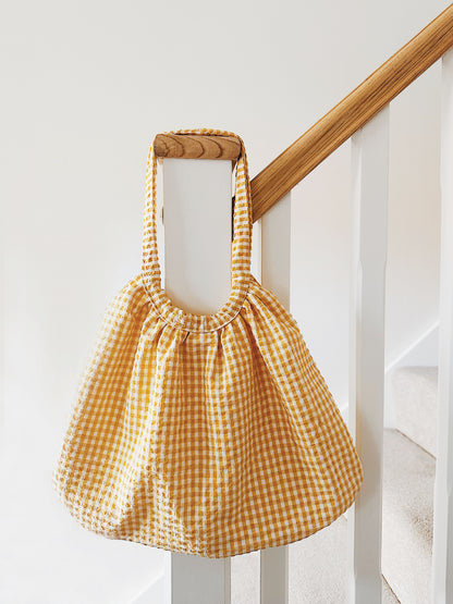 Mustard Yellow Gingham Bubble Tote Bag