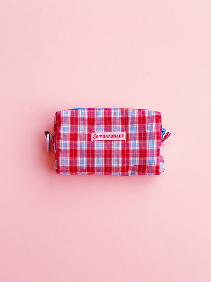 Y2K Blue&Red Plaid Camera Pouch｜Handmade Small Pouch | Cute bag for camera