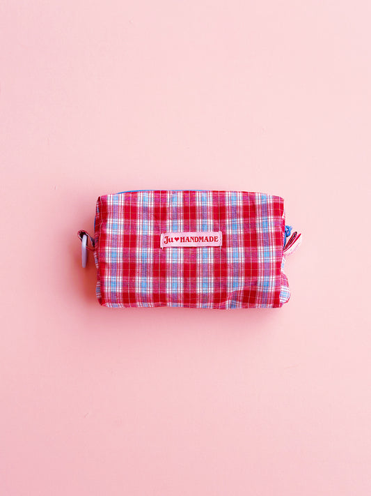 Y2K Blue&Red Plaid Camera Pouch｜Handmade Small Pouch | Cute bag for camera