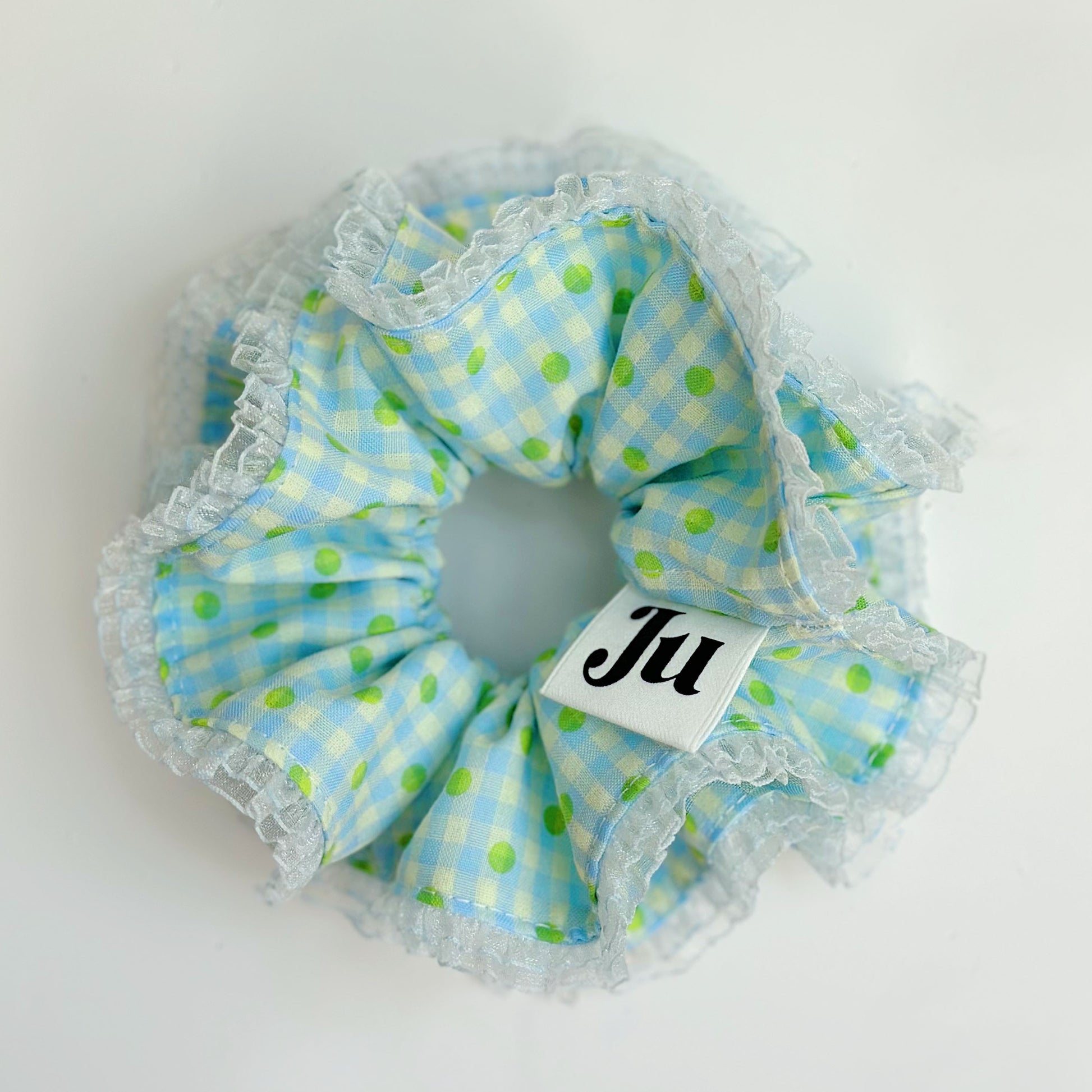 Oversized Blue Gingham Statement Scrunchies