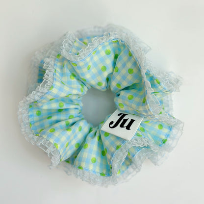 Oversized Blue Gingham Statement Scrunchies