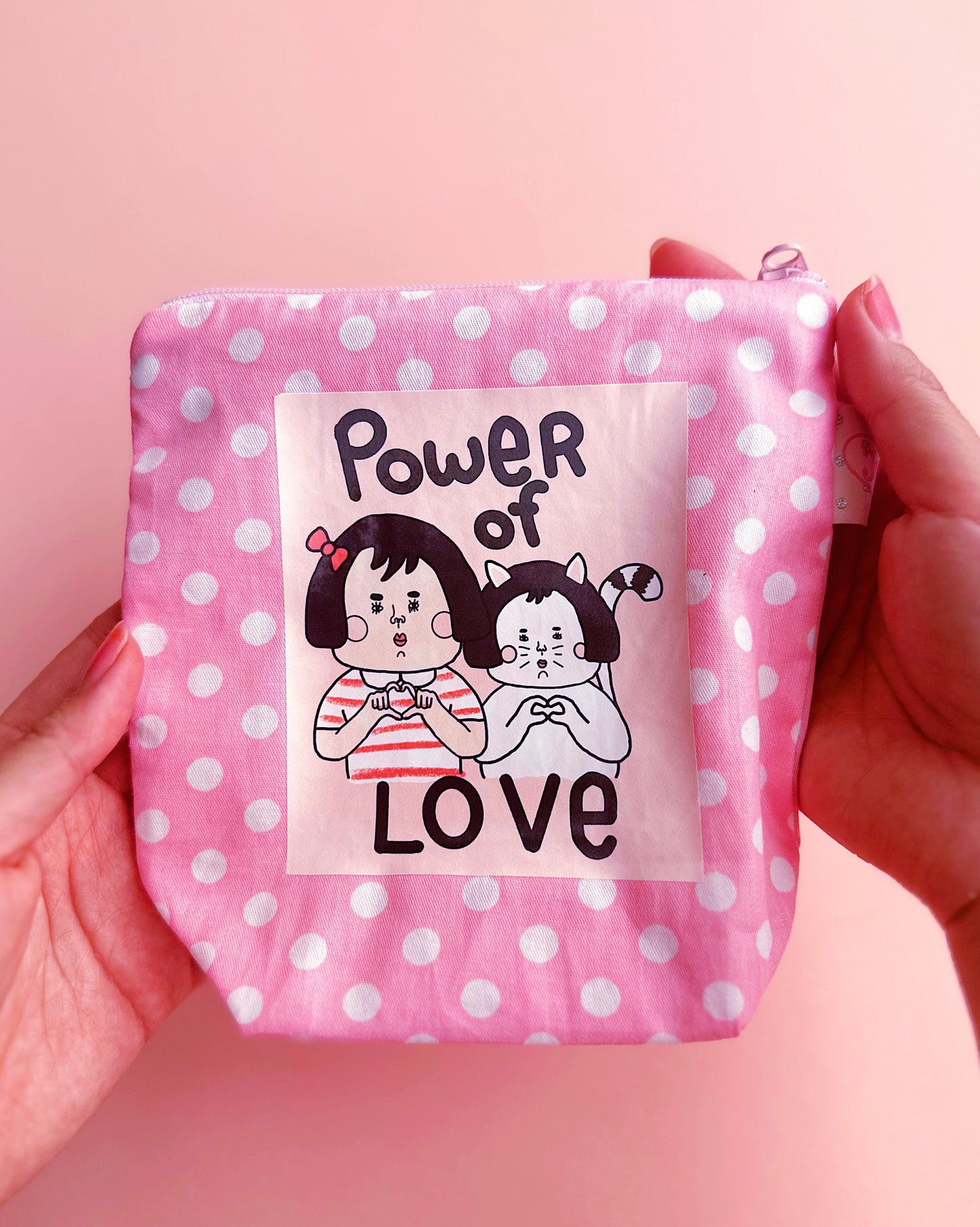 Cute Illustrated Pouch | Zip Polka Dot Cosmetic Bag