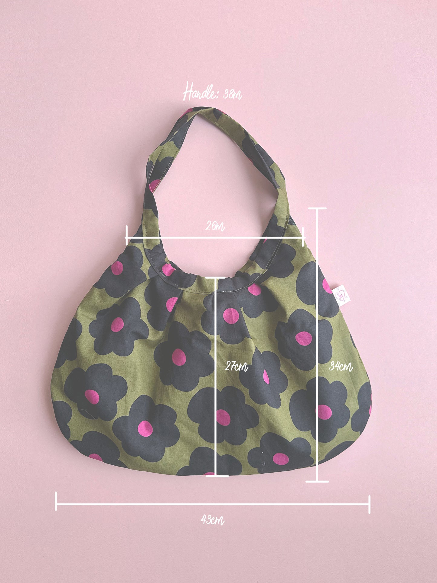 Olive Bloom Dumpling Shoulder Bag – Handmade Floral Cotton Tote