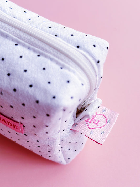 Polka Dot Cat Make Up Pouch | Cute Cotton Small Purse