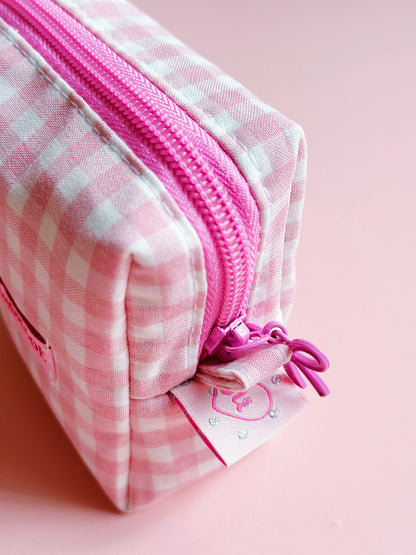 Cherry Dreams Quilted Zipper Pouch – Pink Gingham Edition