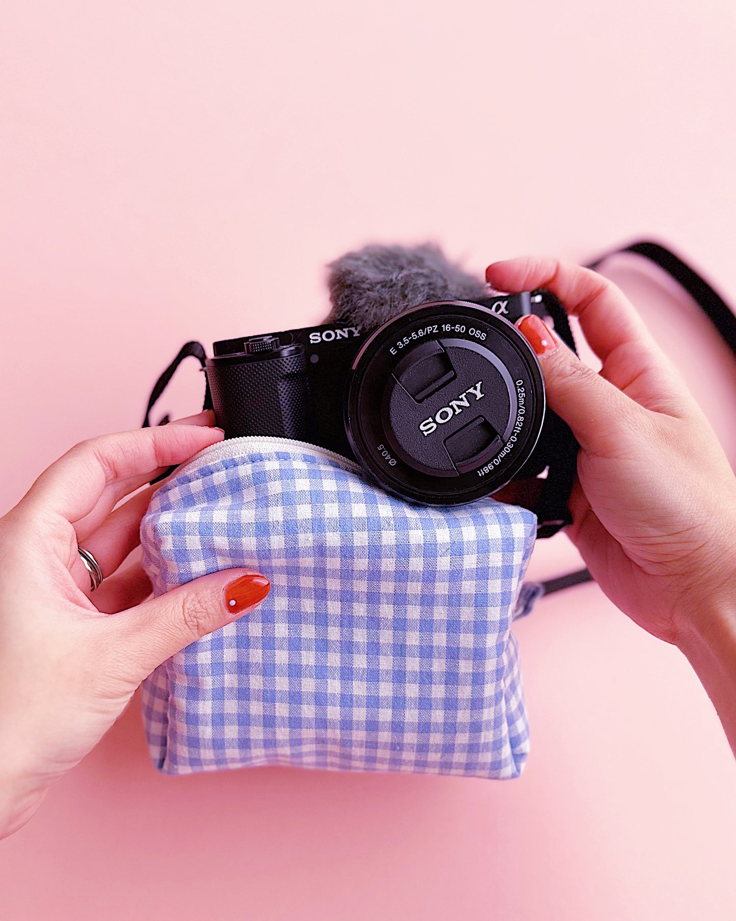 Pastel Blue Camera Pouch｜Handmade Small Pouch | Cute bag for camera