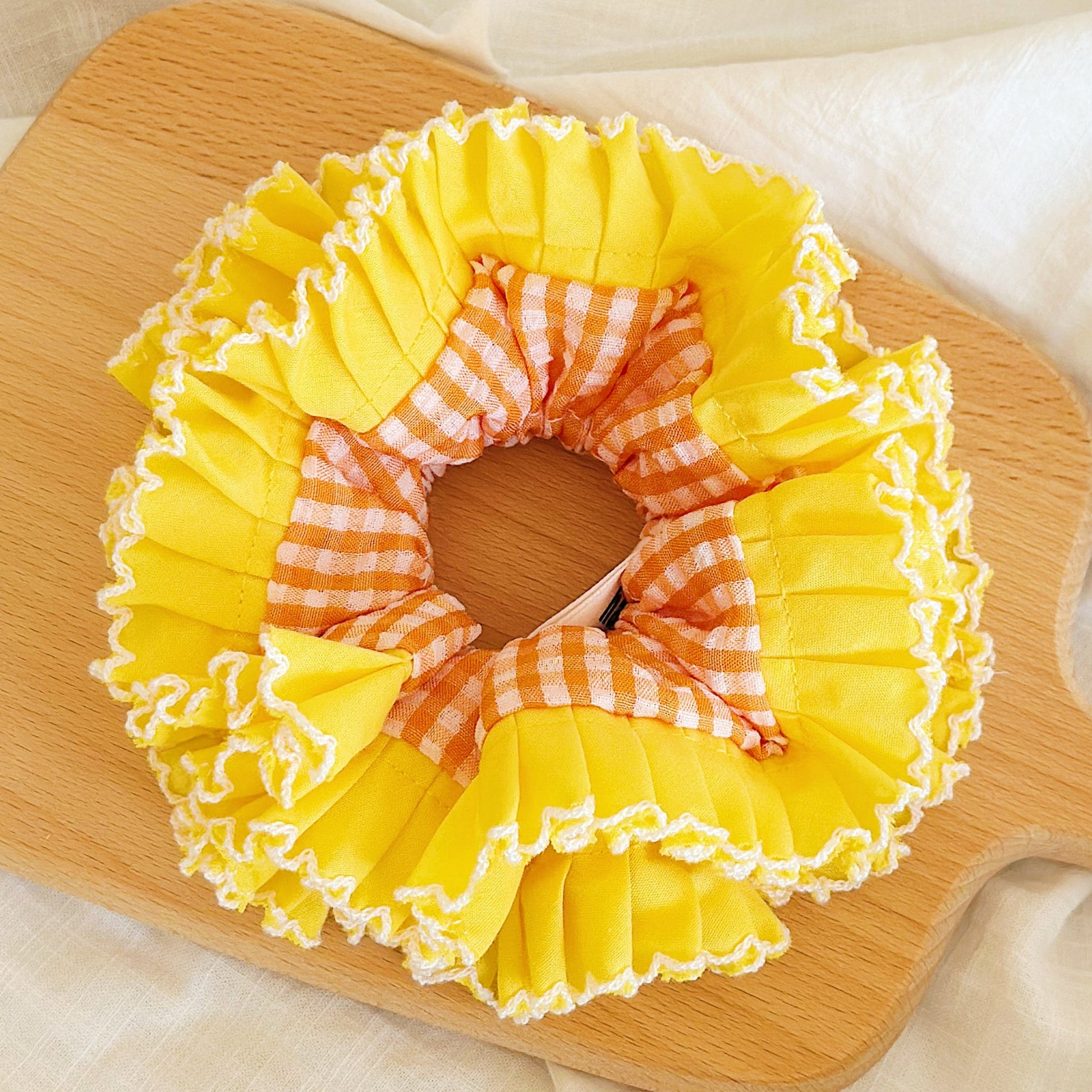 Statement Yellow Gingham Scrunchies