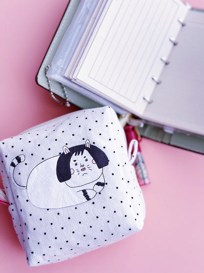 Polka Dot Cat Make Up Pouch | Cute Cotton Small Purse