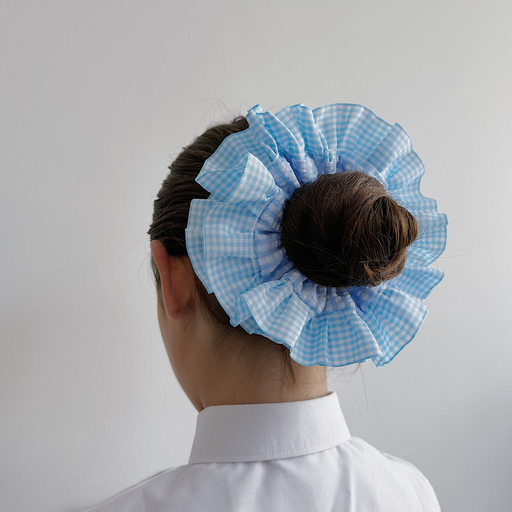 Statement Blue Gingham Scrunchies