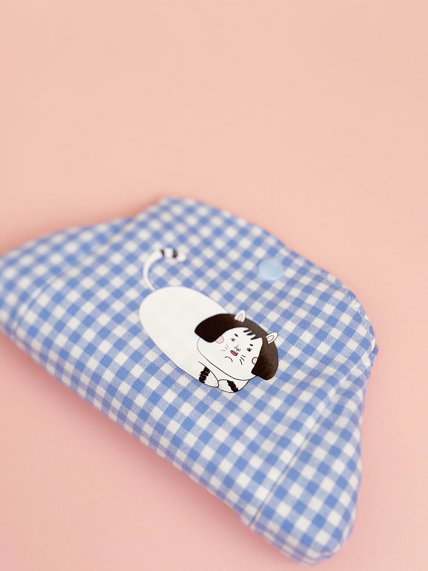 Gingham Cat Snap Pouch | Cute Cotton Coin & Card Purse