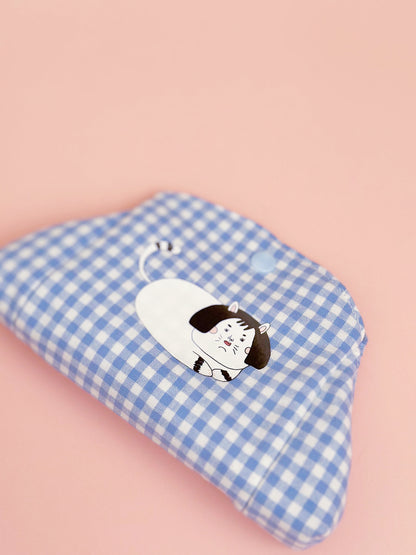Gingham Cat Snap Pouch | Cute Cotton Coin & Card Purse