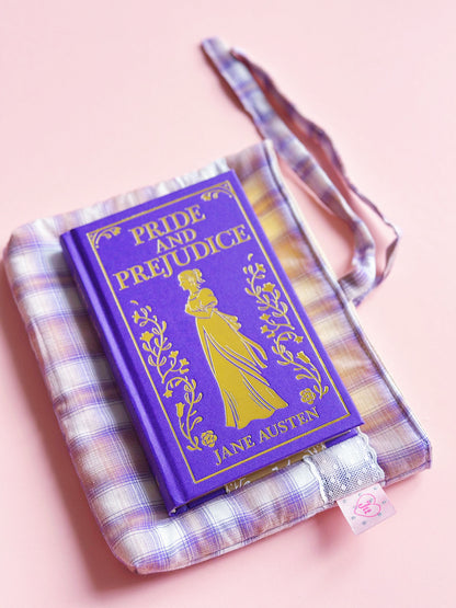 Lavender Plaid Quilted Book Sleeve with Lace & Bow