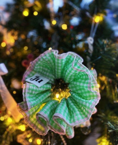 Mint Green Gingham Scrunchie – Ruffle Hair Tie, Cute Aesthetic Hair Accessory