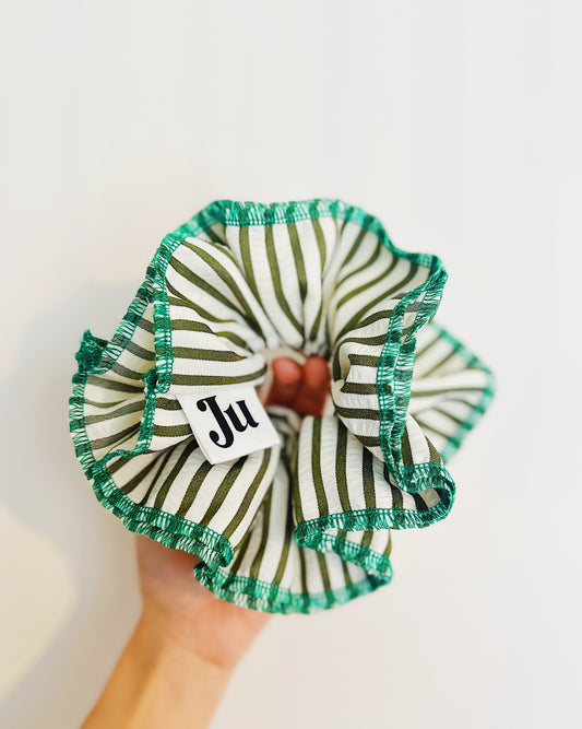 Statement Green Stripe Scrunchies