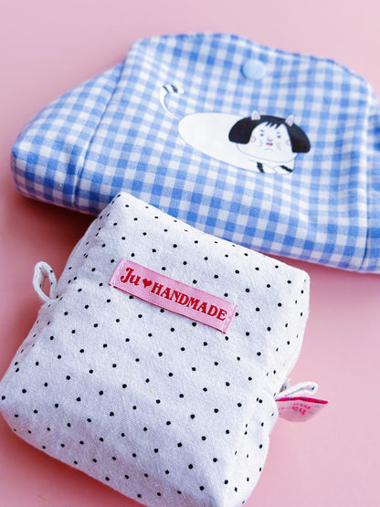 Polka Dot Cat Make Up Pouch | Cute Cotton Small Purse