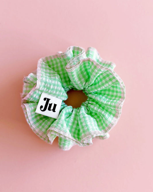 Mint Green Gingham Scrunchie – Ruffle Hair Tie, Cute Aesthetic Hair Accessory