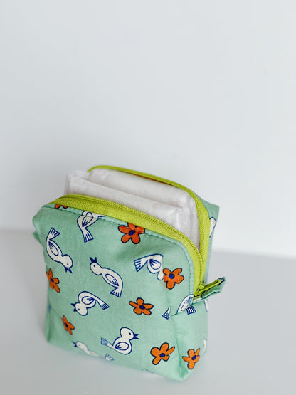Cute Bird & Flower Print Square Zipper Pouch | Handmade Cube Bag
