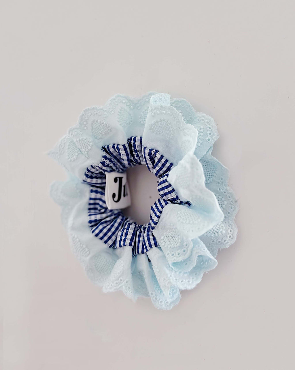 Oversized Blue Gingham Ruffles Scrunchies