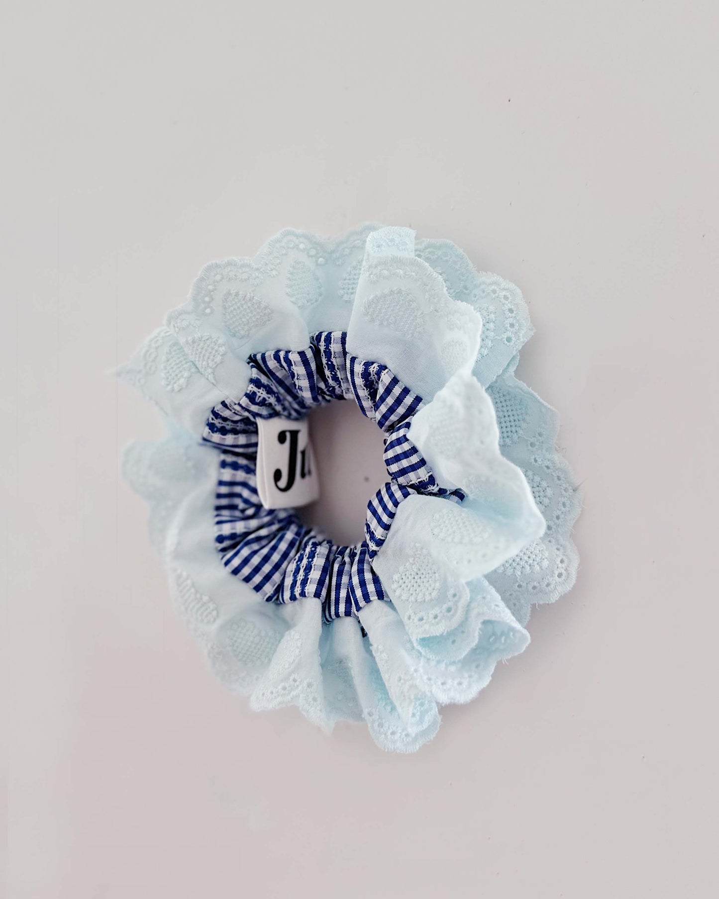 Oversized Blue Gingham Ruffles Scrunchies