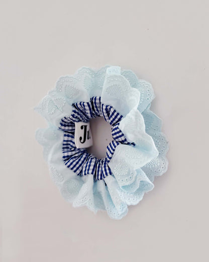 Oversized Blue Gingham Ruffles Scrunchies
