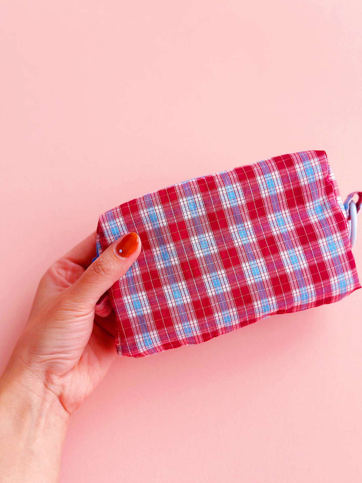 Y2K Blue&Red Plaid Camera Pouch｜Handmade Small Pouch | Cute bag for camera