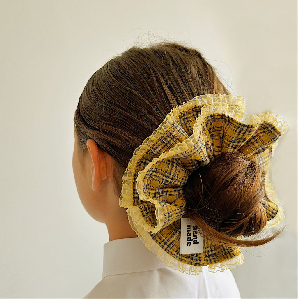 Jumbo Yellow Tartan Double Layer Scrunchies