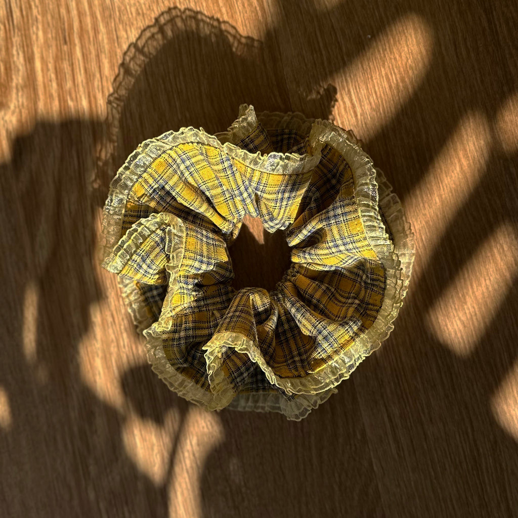 Jumbo Yellow Tartan Double Layer Scrunchies