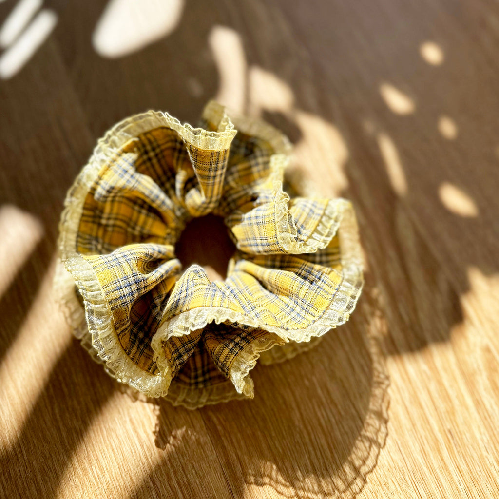Jumbo Yellow Tartan Double Layer Scrunchies