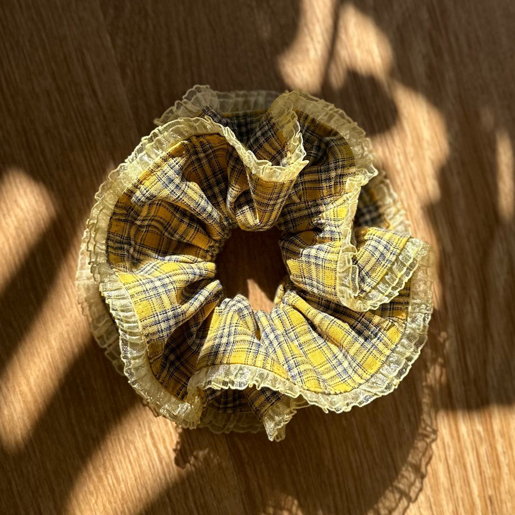 Jumbo Yellow Tartan Double Layer Scrunchies