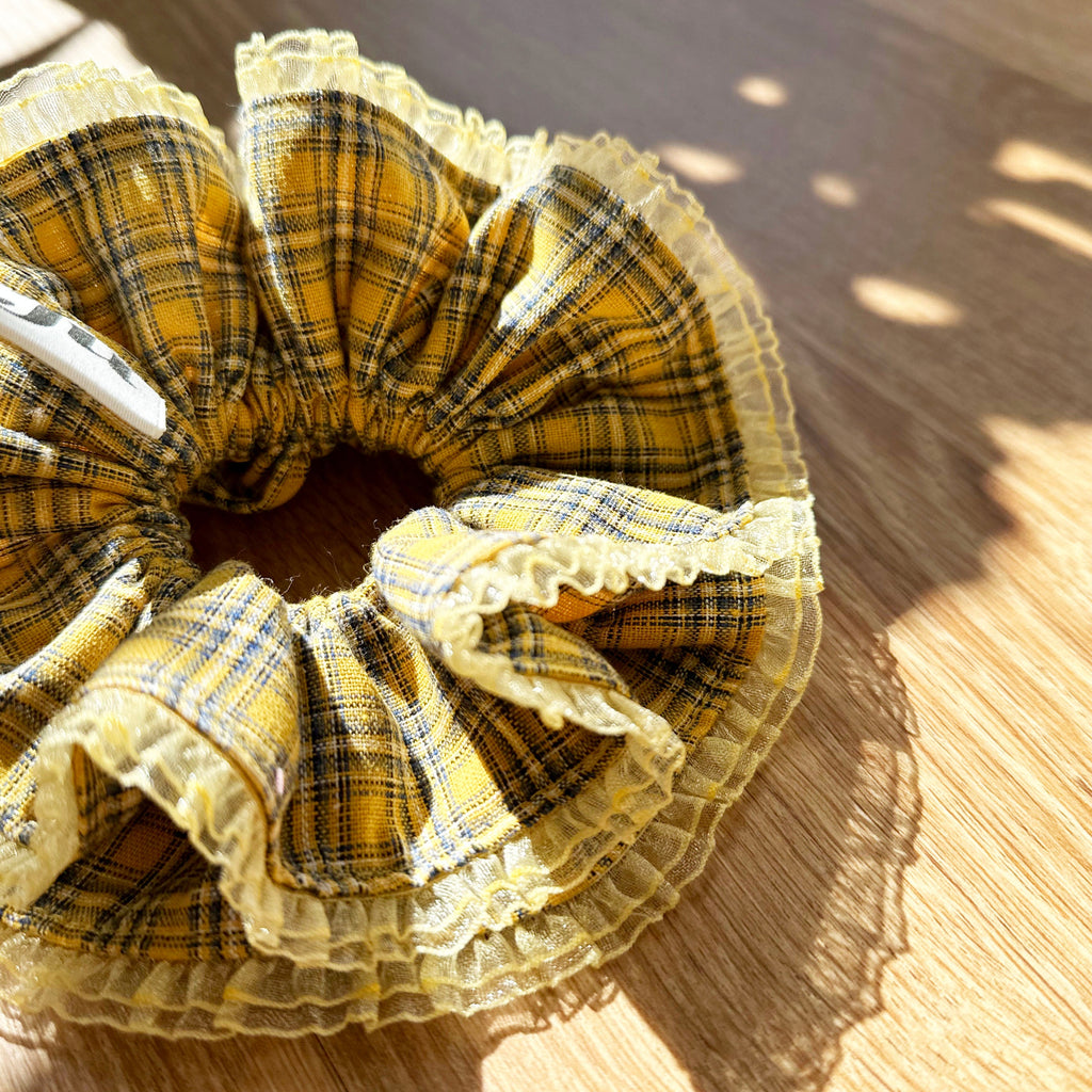 Jumbo Yellow Tartan Double Layer Scrunchies