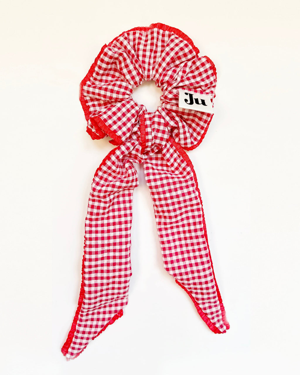 Red Gingham Scrunchies with long tail, 2 Way scrunchie