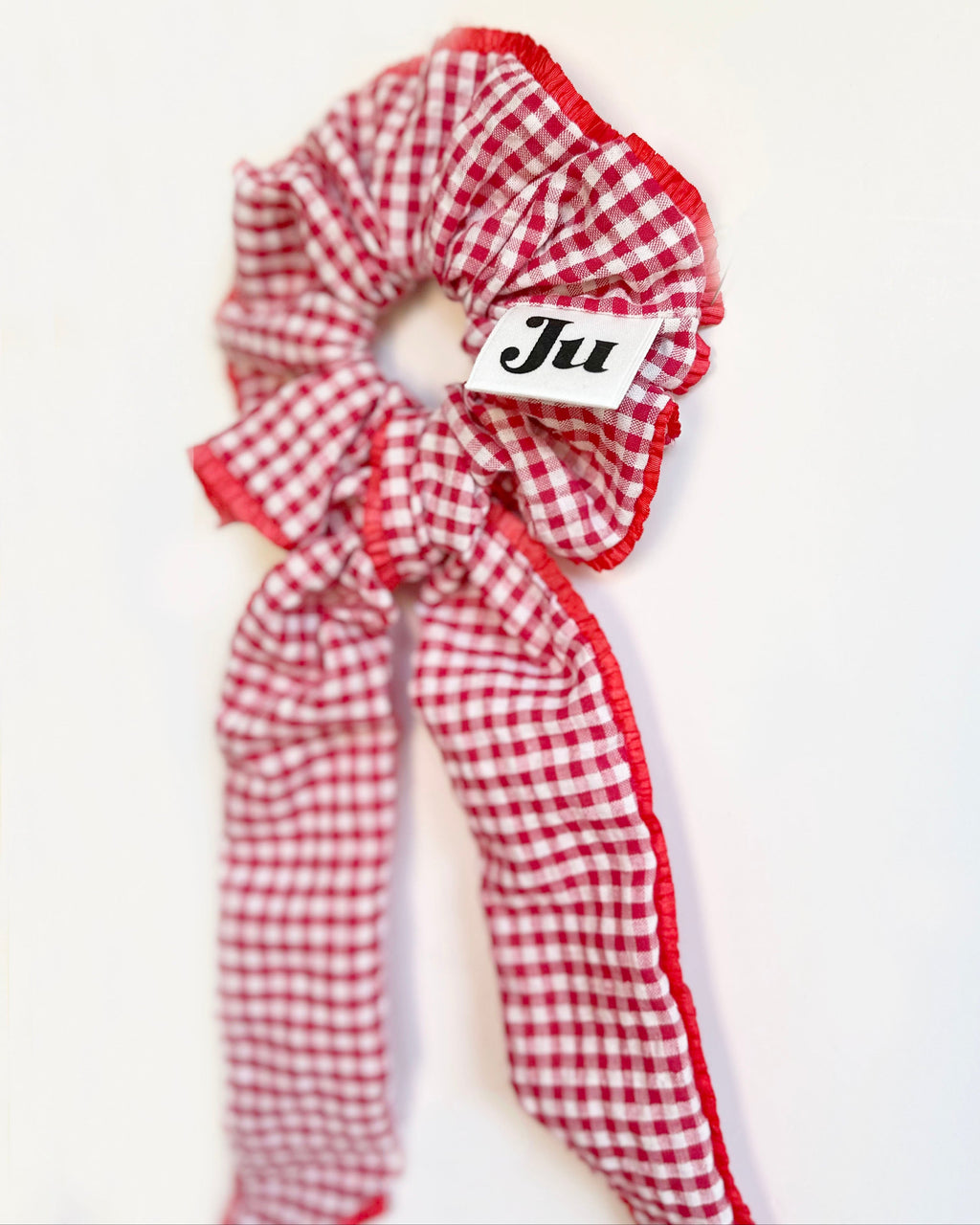 Red Gingham Scrunchies with long tail, 2 Way scrunchie