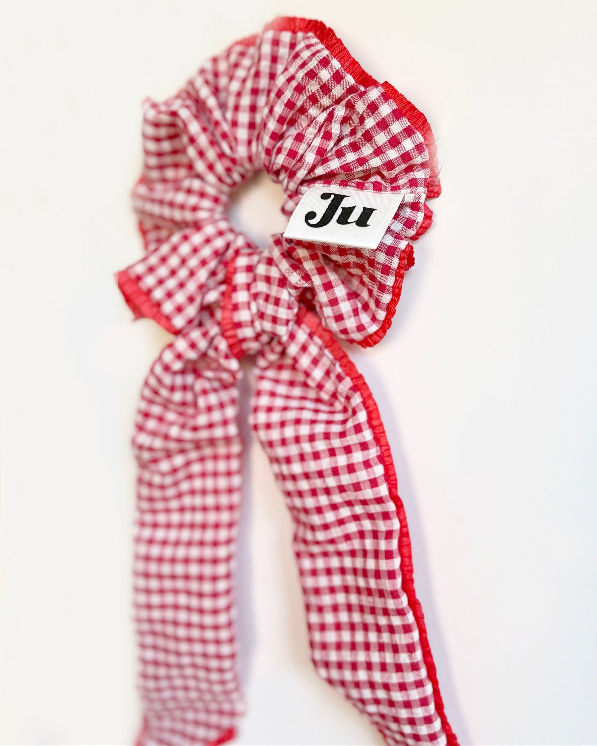 Red Gingham Scrunchies with long tail, 2 Way scrunchie