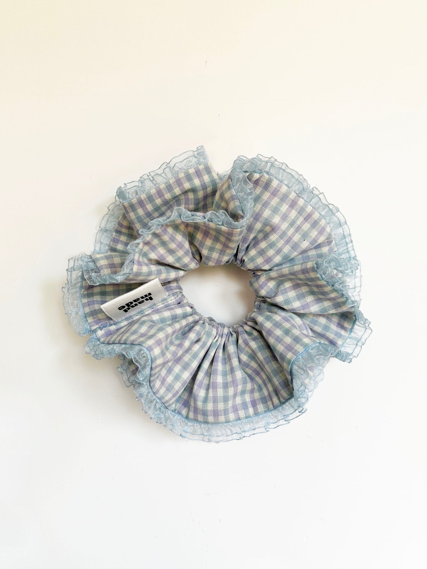 Jumbo Pastel Blue Gingham Scrunchies