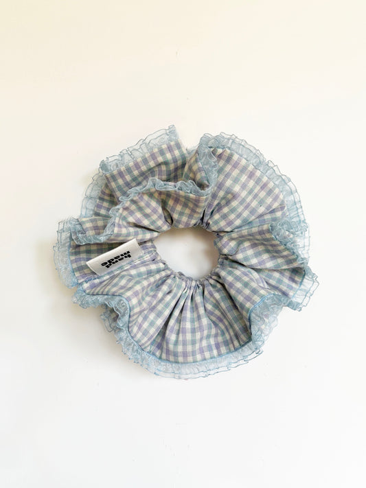 Jumbo Pastel Blue Gingham Scrunchies