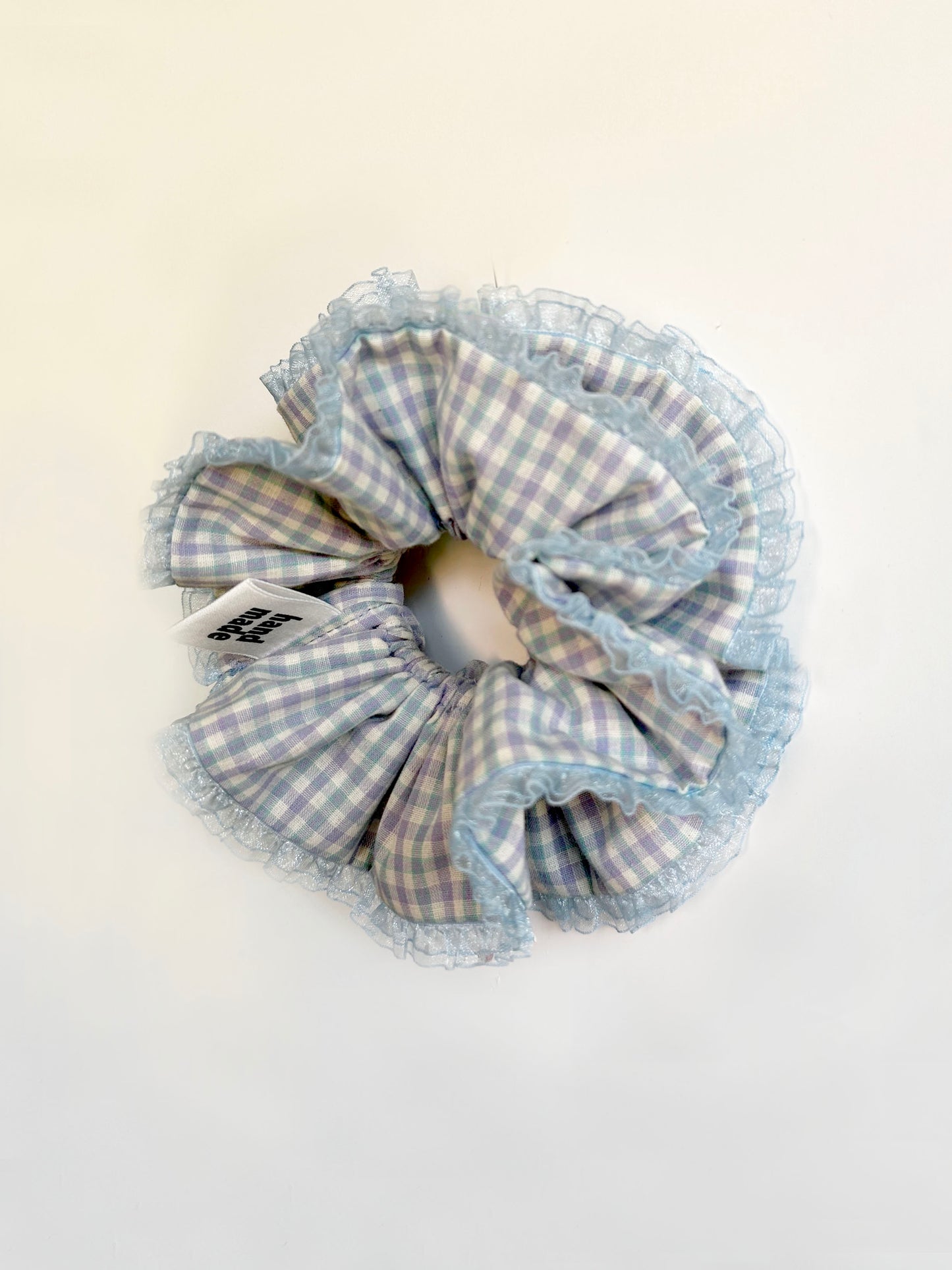 Jumbo Pastel Blue Gingham Scrunchies