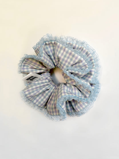 Jumbo Pastel Blue Gingham Scrunchies