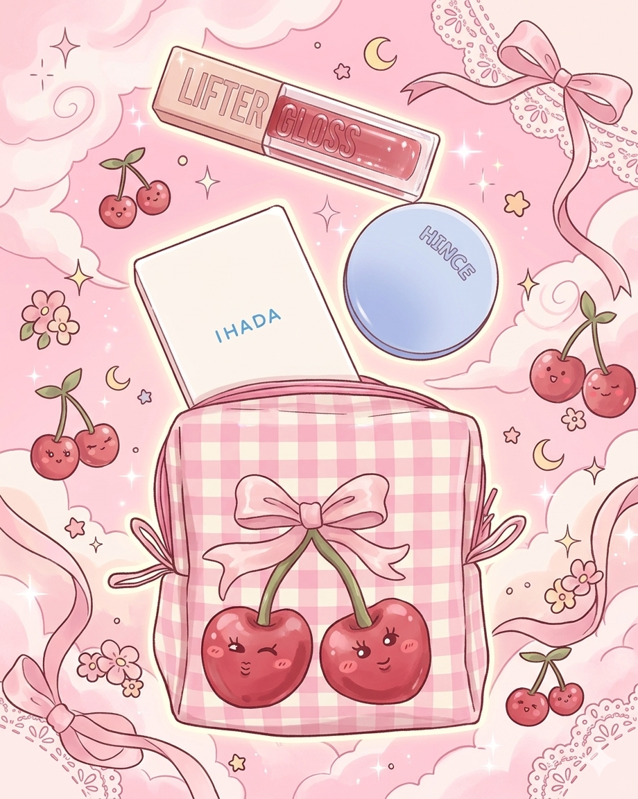 Cherry Dreams Quilted Zipper Pouch – Pink Gingham Edition